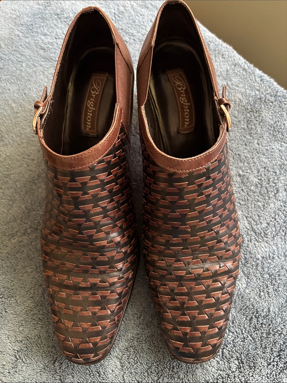Brighton TURNER Brown and Black Woven Leather boot shoes women’s 10M